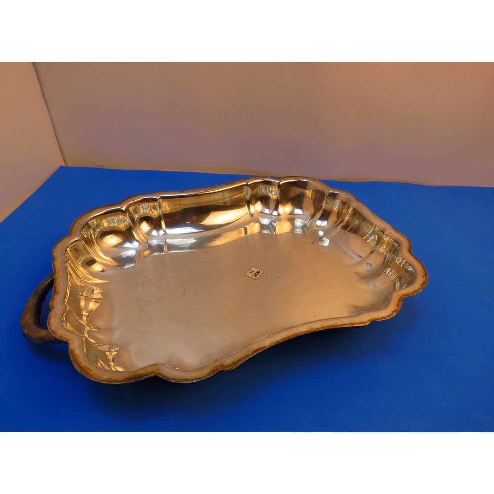 Vintage Ornate Silver Plate Butler Serving Tray with Handles